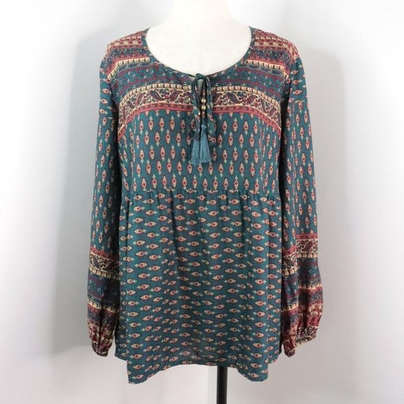 Lascana for Venus Women's L Ethnic Boho Long Sleeve Babydoll Blouse Top - Picture 1 of 8